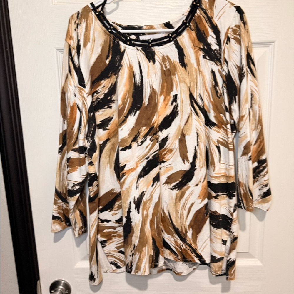 Alfred Dunner Brown and Black Swirl Long Sleeve Top